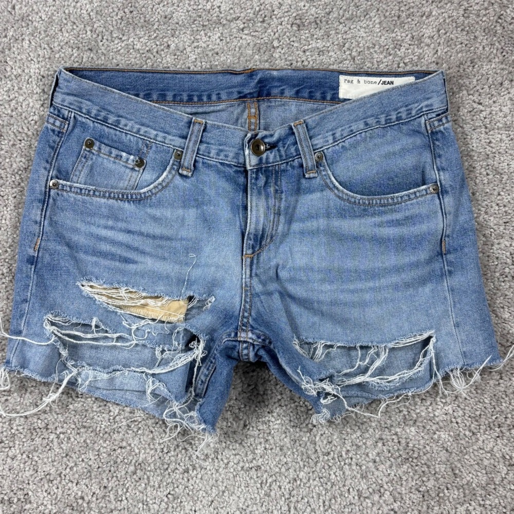 Rag & Bone JEAN Distressed Denim Shorts Light Wash RYE Womens 26 (30 Measured)